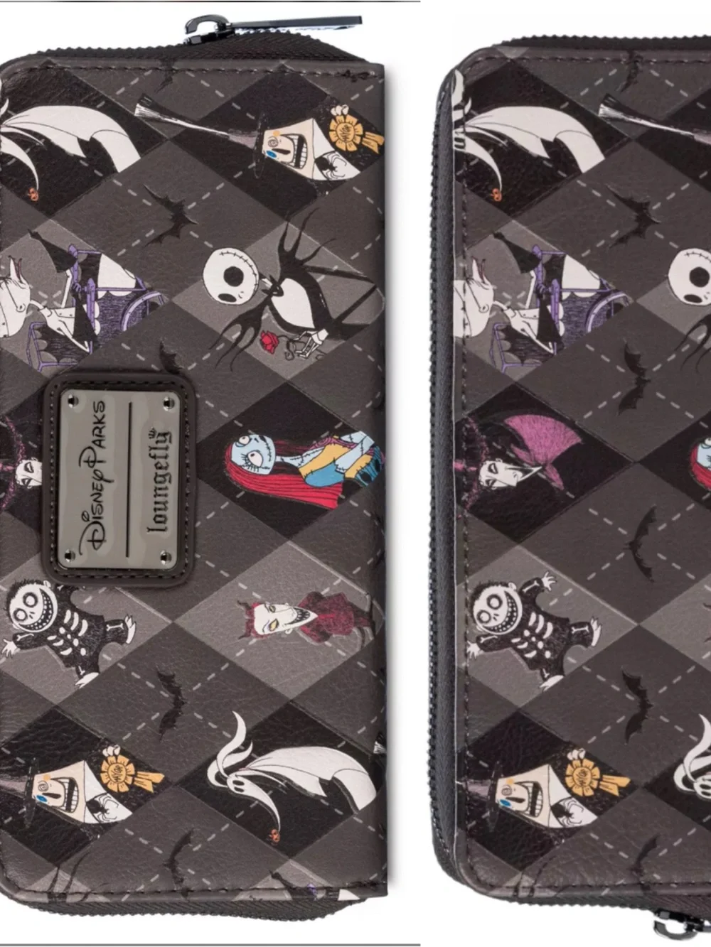 Disney Parks Loungefly Nightmare Before Christmas Gray Argyle Zip Wallet